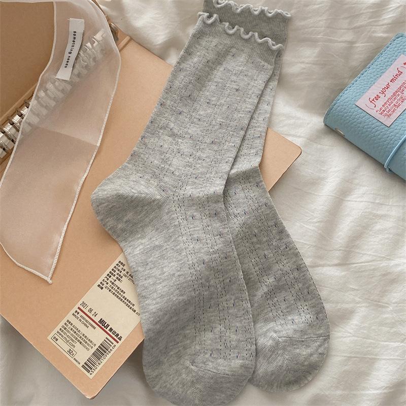 Female Summer Thin Style Casual All Build Mesh Breathable Small Floral Auricle Lace In The Tube Cotton Socks