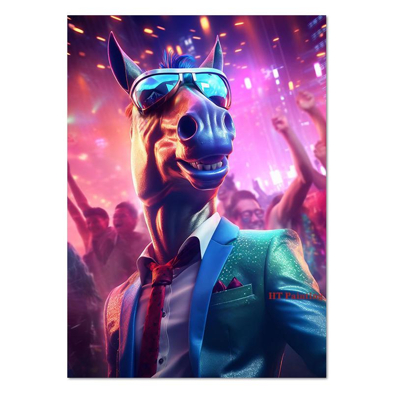 Animale de petrecere amuzante Boxer Câine/Pisică siameză/Rață/Tigru Poster Pânză Pictură DJ Muzică Wall Art Pictures Home Club Bar Decor