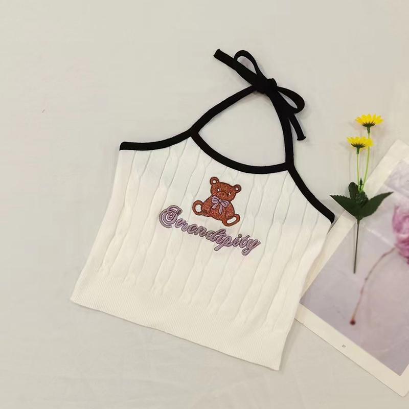 

Эстетическая майка с медвежьим принтом, женские милые топы с лямкой на бретельках One Size