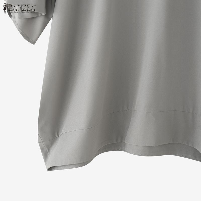 ZANZEA Women Casual Round Neck Bows Splice 3/4 Sleeve Loose Blouse