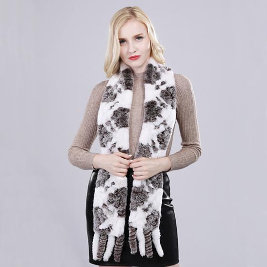 New Arrival Russian Women Real Rex Rabbit Fur Scarves Ladies Winter Natural Rex Rabbit Fur Scarves Knit Tassel Real Fur Shawls