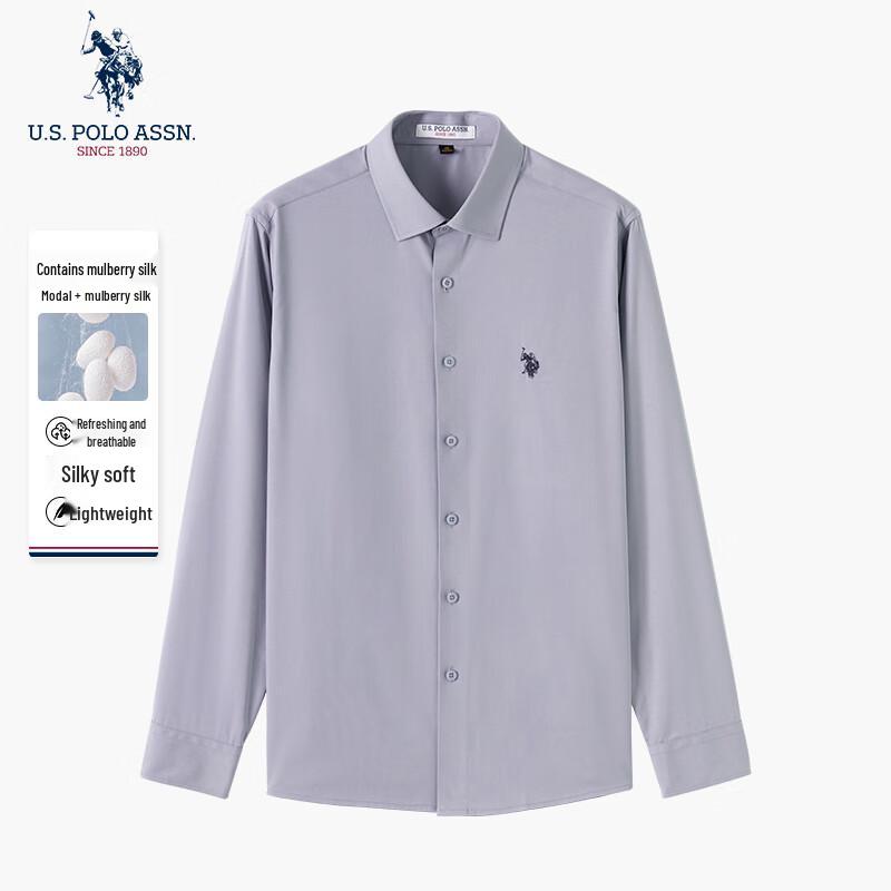 U.S. Polo Assn. Camisa de manga larga para hombre de mezcla de seda