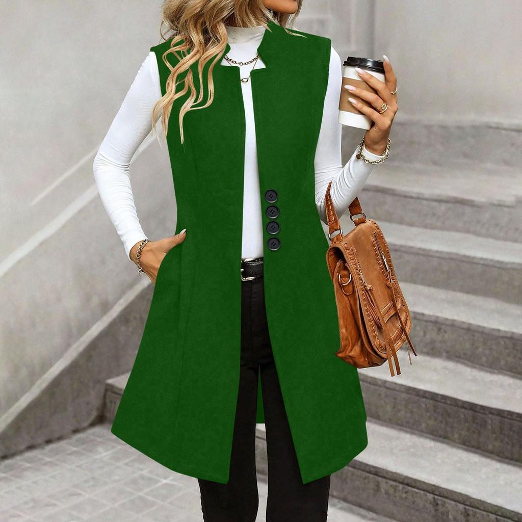 Women's Fashionable Casual Lapel Buttoned Waistcoat Sleeveless Solid-Colour Jacket