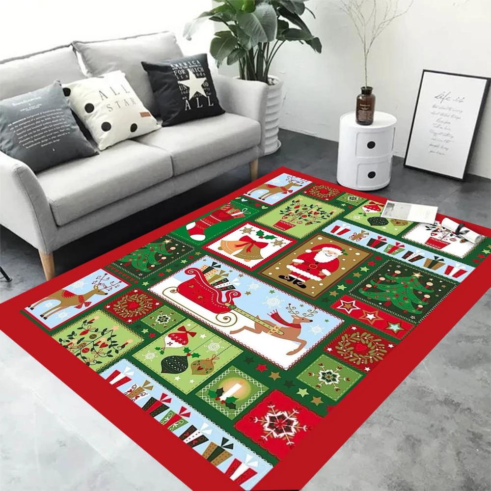 Christmas Theme Carpet for Living Room Decor Sofa Rug Christmas Tree Santa Claus Bedroom Bedside Rug Holiday and Festival Decor