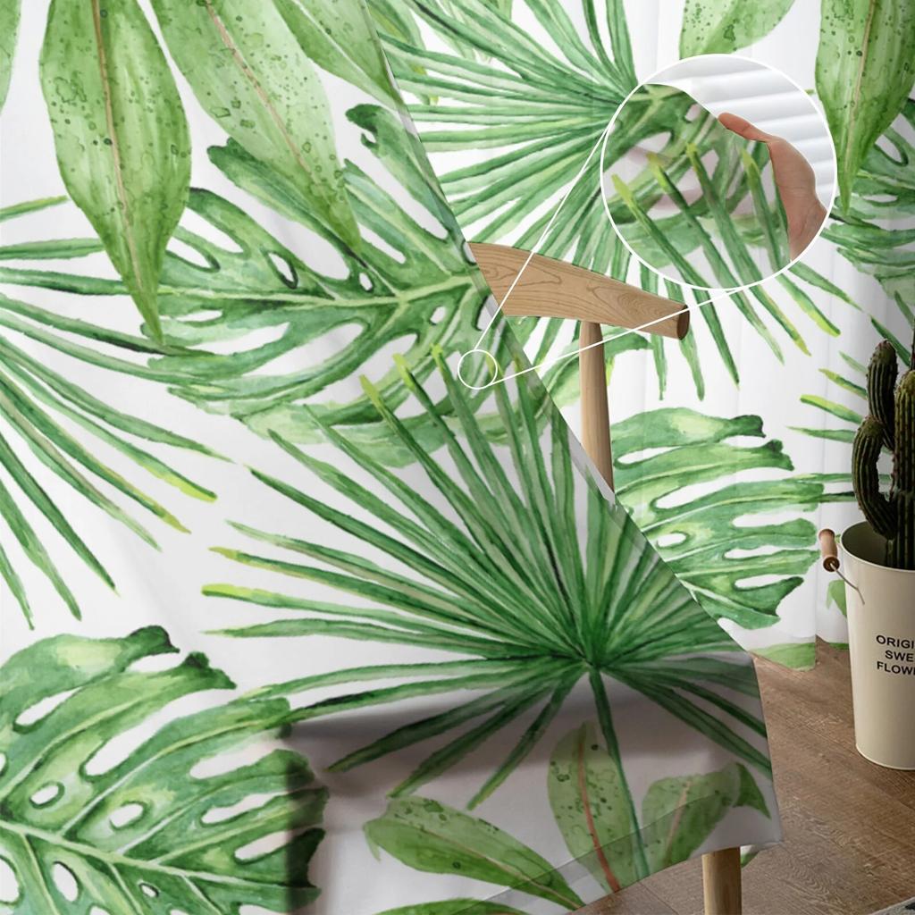Green Flower Plant Leaves Window Treatment Tulle Modern Sheer Curtains for Kitchen Living Room the Bedroom Curtains Decoration