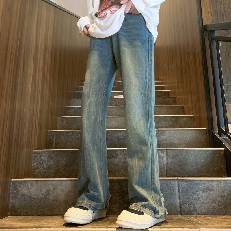 High Street Vintage Hole Loose Trousers Autumn Winter High Waist Denim Pants Men's Clothing Wide Leg Stylish Distressed Jeans