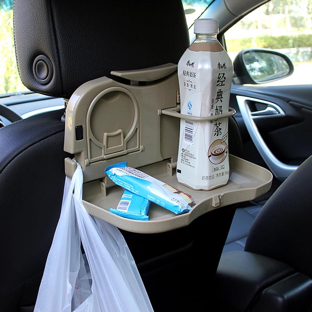 Foldable Car Back Seat Table Auto Drink Food Cup Mini Tray Holder Stand Desk Trash Bin Storage Case Interior Vehicle Accessories