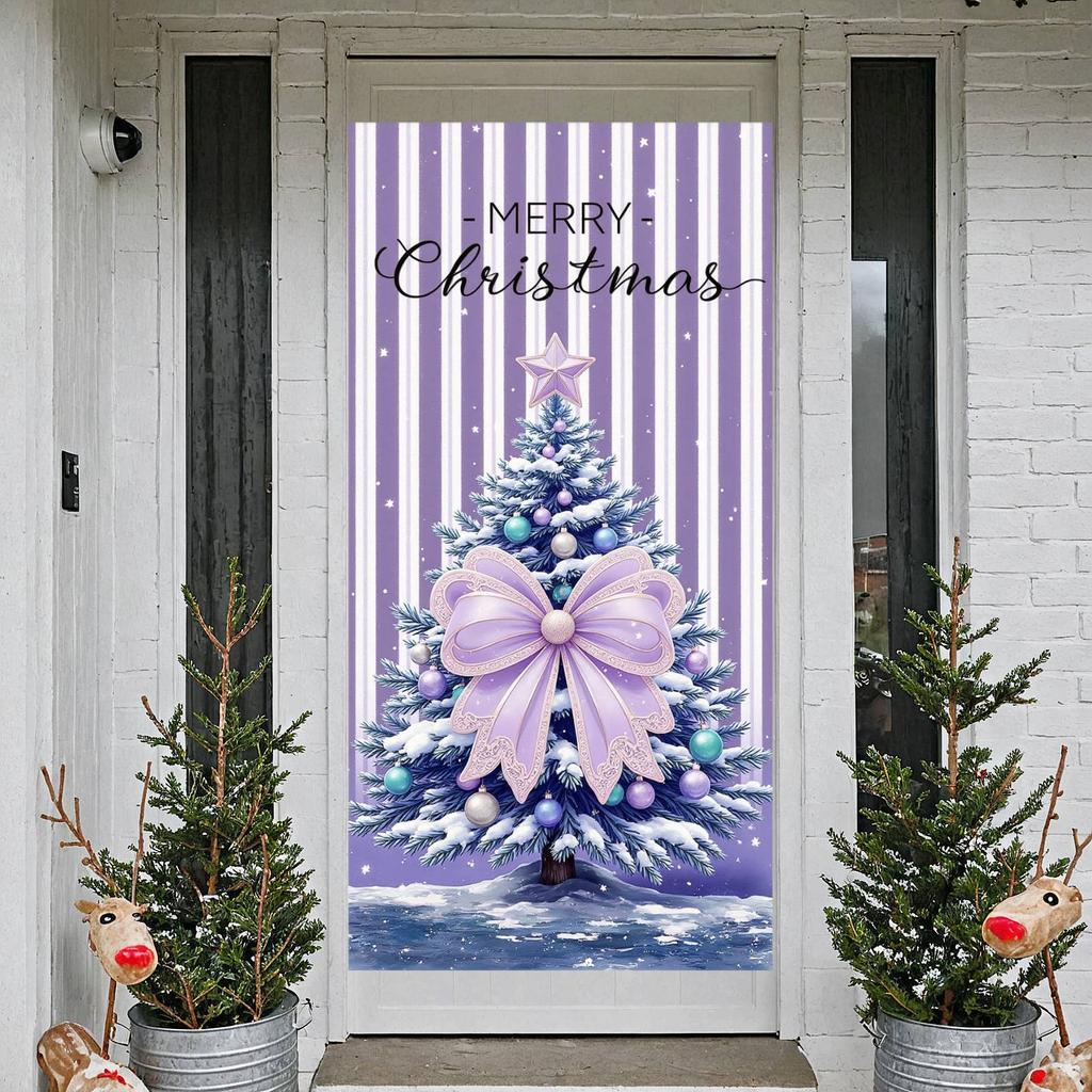 Merry Christmas Banner Purple Theme Christmas Decoration Display Christmas Banner Holiday Backdrop For Indoor Event Winter Xmas
