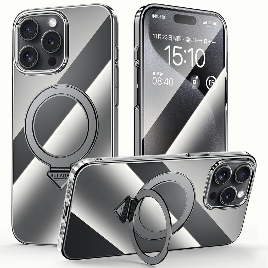 SULADA For iPhone 15 Pro Case Compatible with MagSafe Kickstand Clear PC Phone Cover