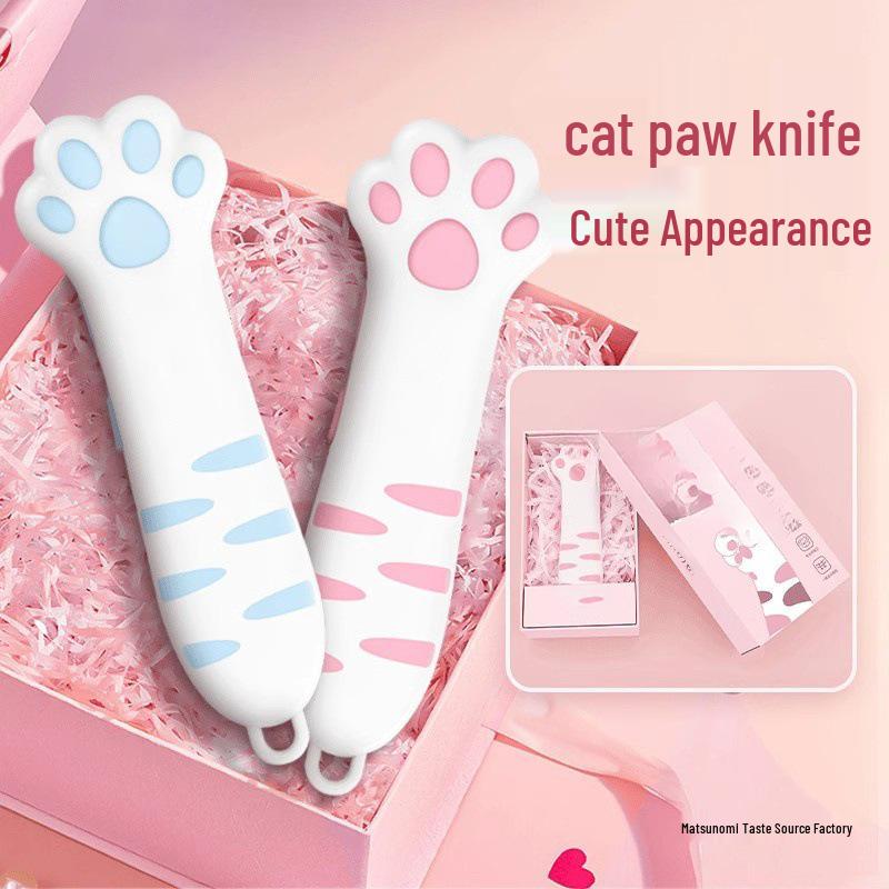 Mini Cuchillo Desempaquetador Portátil de Pata de Gato, Serie Rosa y Negra - Cuchillo de Bolsillo Utilitario, Abrecajas, Cuchillo Duradero para Estudiantes