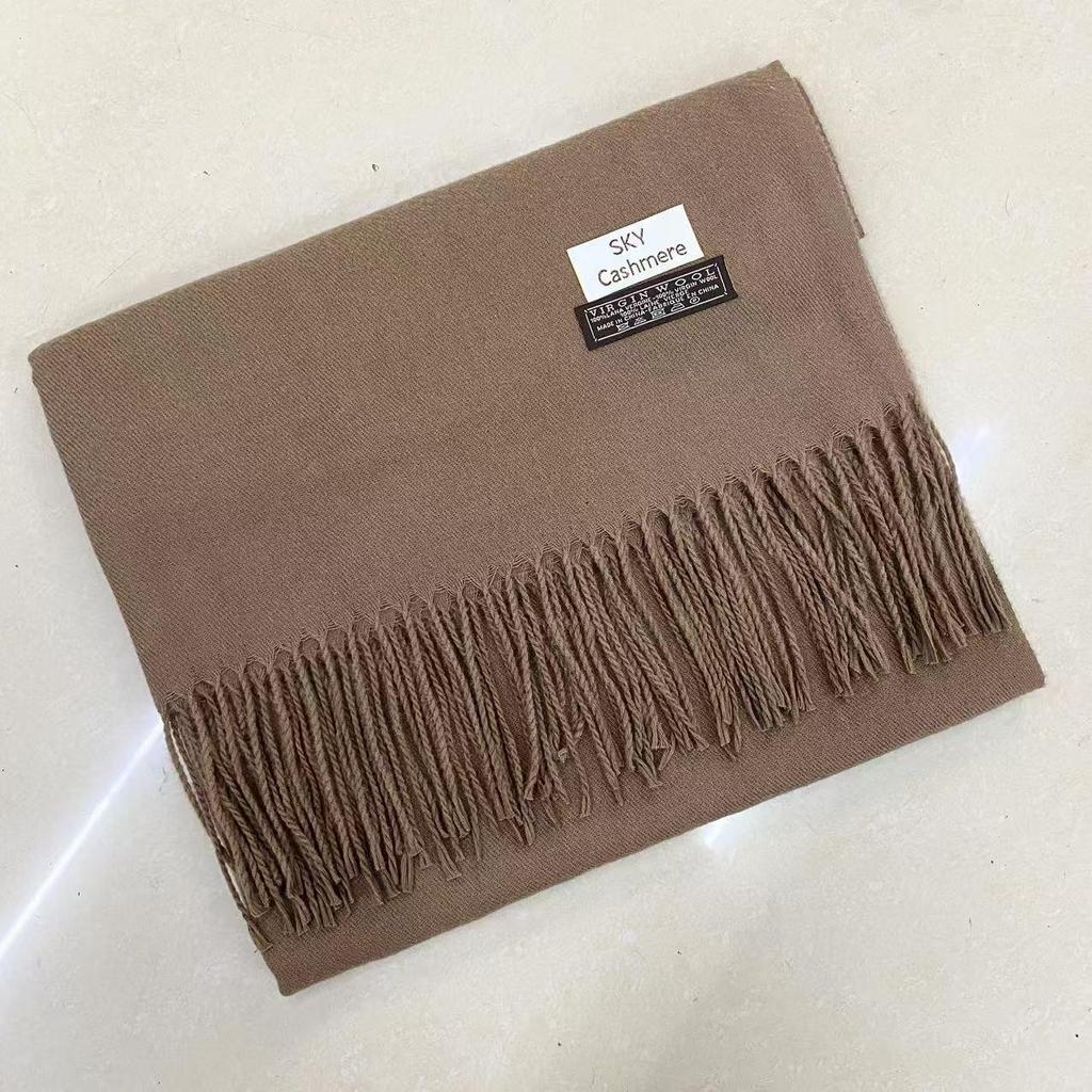 Women's Winter Solid Color Tassel Scarf - Thick Warm Korean Style Monochrome Imitation Cashmere Shawl