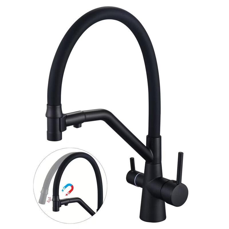TLXT Black Wall-Mounted Rotating Kitchen Faucet