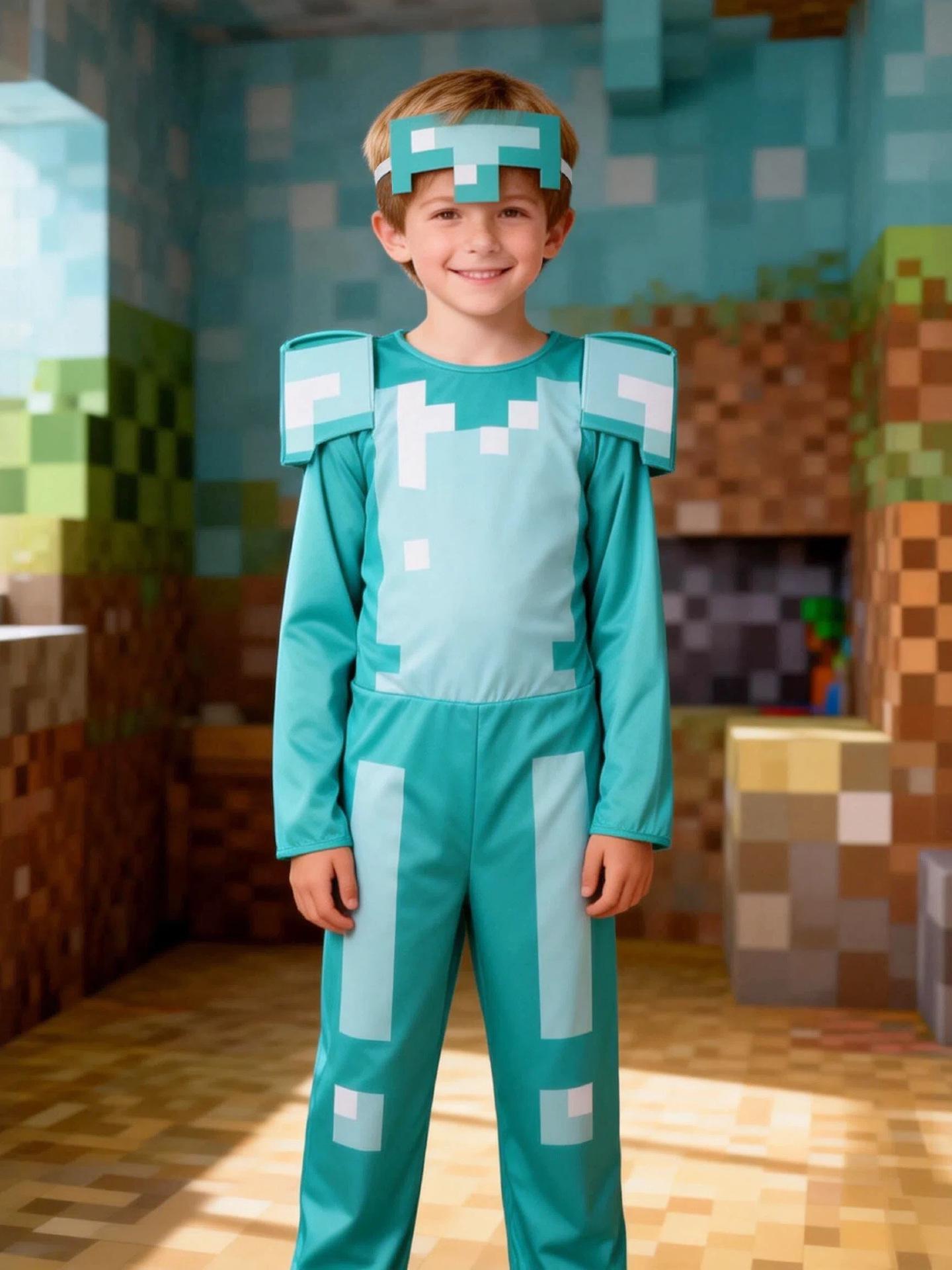 Kids  Minecraft Diamond Armor Cosplay Costume for Halloween Medium