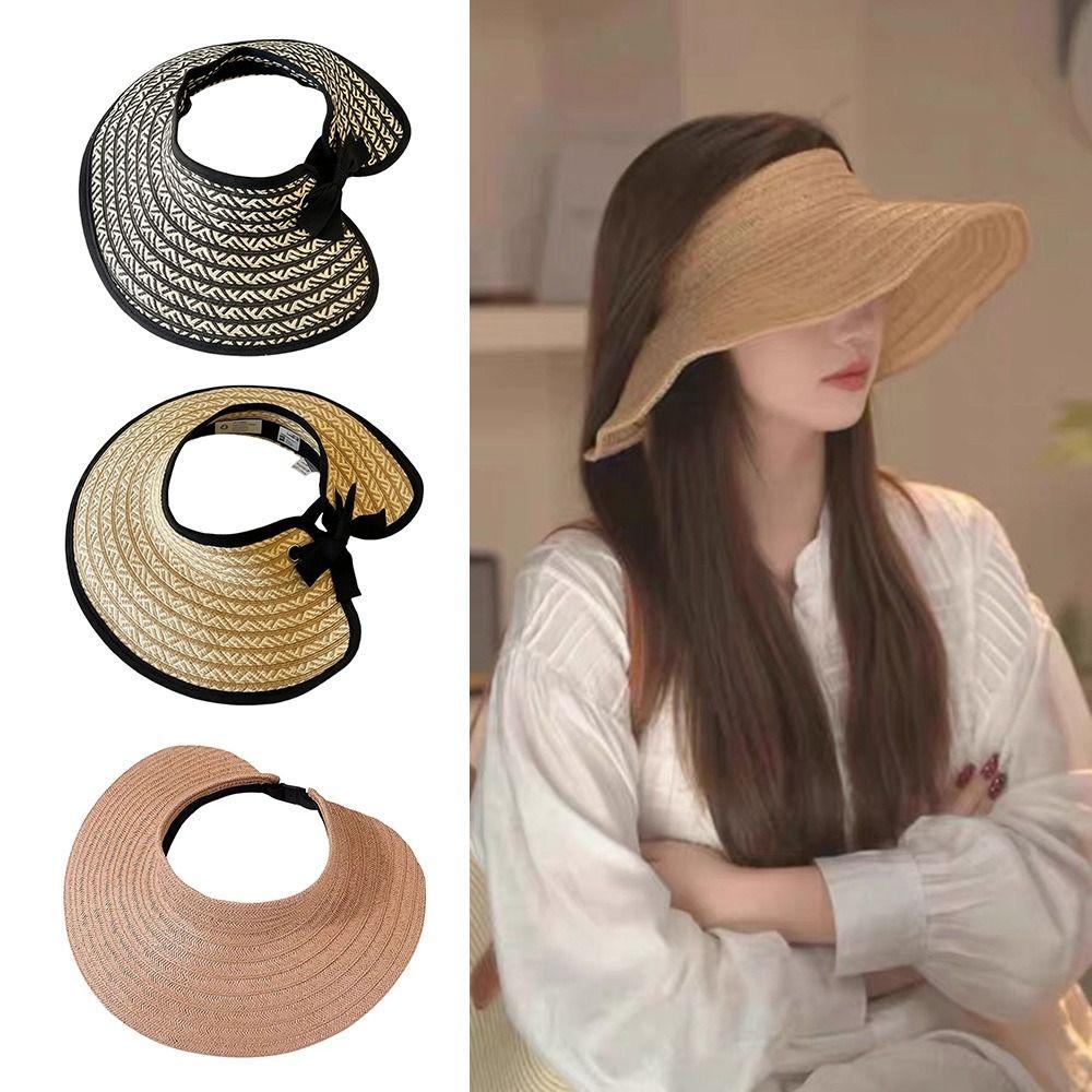 Empty Top Straw Visor Hat UV Protection Foldable Visor Hat Trendy Beach Visor Hat  Summer Outdoor