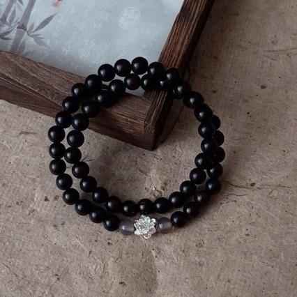 Unisex Obsidian Grey Agate Bracelet, 6/8mm Single/Double Loop, Ethnic Style Anniversary Present