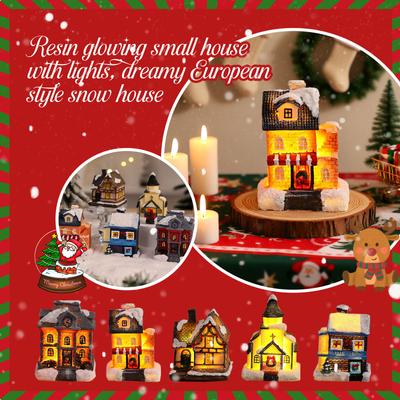 Weihnachtsdekorationen Harz Leuchtendes Kleines Haus mit Lichtern Europäischer Stil Schneehaus Weihnachts-Kleingeschenk