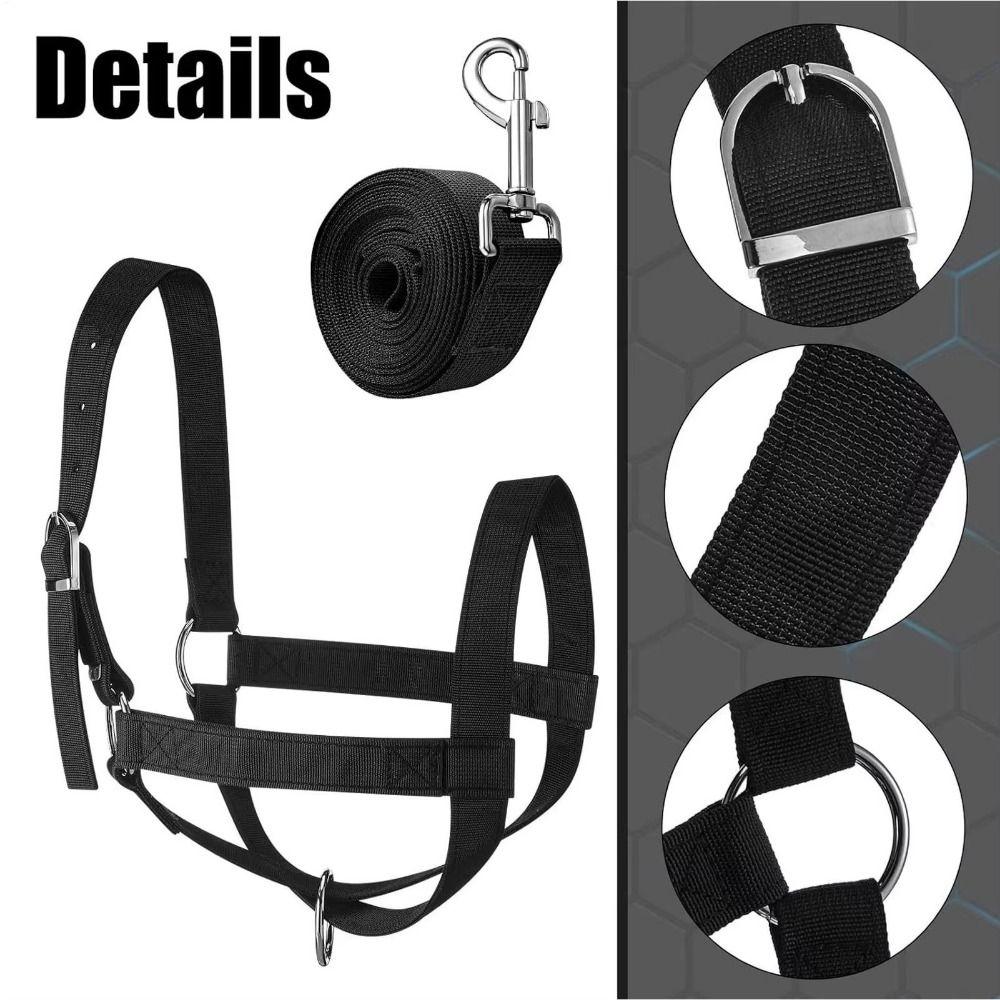 Adjustable Horse Halter Nylon Livestock Strap Animal Bridle Cow Halter with Lead Outdoor Use