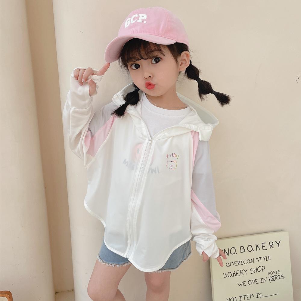 Kids Patchwork Color Block Ice Silk Sun Protection Jacket UPF50+ UV Protection Lightweight Breathable Summer Loose Fit Girls Sun Hoodie