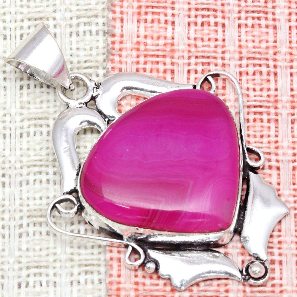 Pendant Pink Botswana Agate Gemstone Mother'Day Gift Silver Jewelry 2"
