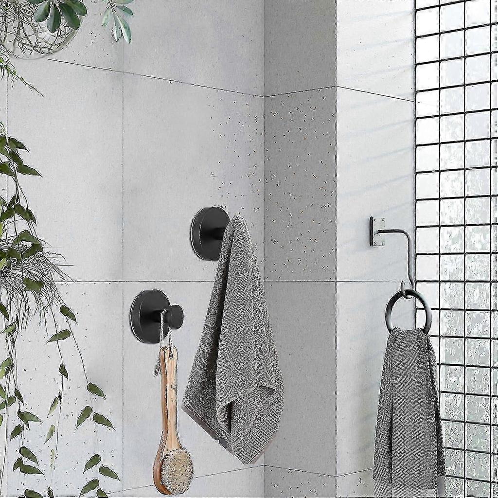 Roha Suction Cup Hooks 2-Pack, Extra Strong Towel Holder for Shower and Bathroom, Black, Versatile 2.0