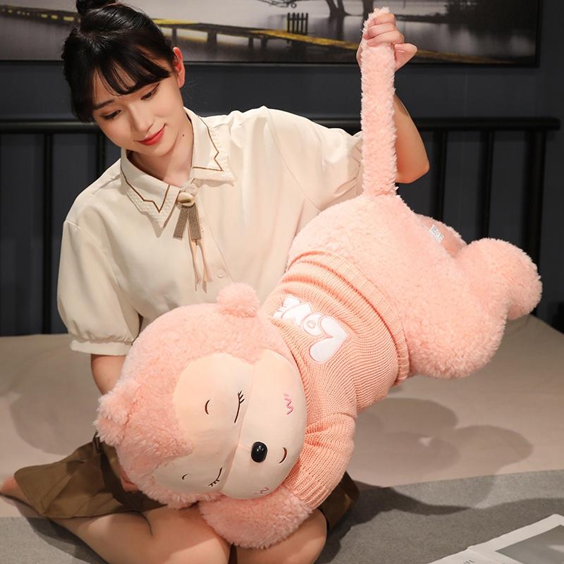 80CM Cute Sleeping Sweater Monkey Plush Toy Soft Plush Filling Soft Home Pillow Sleep Soothing Doll
