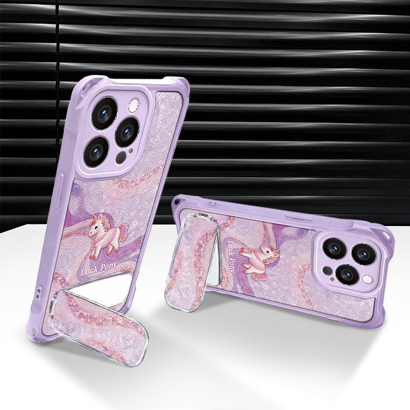 English Pony Purple Suitable for Apple 13Pro mobile phone case 17 bracket 16 with lanyard 15p anti-drop 14 advanced 13 women