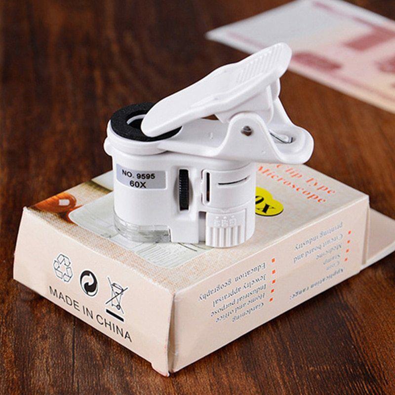 60X univerzální mobilní telefon Mini Clip LED UV světla Mikroskop Lupa Lupa