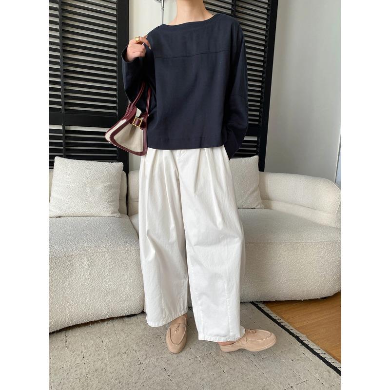 

SINAN Spring Round Neck Pullover: Loose Long Sleeve Shirt with Back Openwork Tie-Up Design SN8653 One Size темно-синий