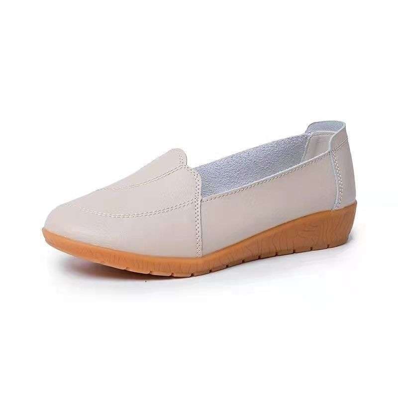 Real soft leather beef tendon sole hollow flat white shoes versatile lazy shoes soft sole non-slip Doudou shoes shallow single shoes women