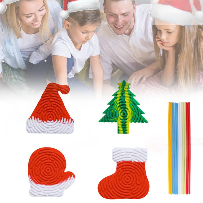 Tree 4pcs Christmas Hat Sock Glove Sensory Activity Board Silica Gel Puzzle Toy