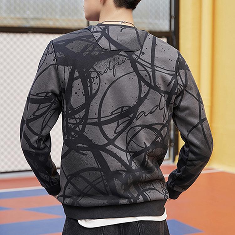 Li Ning Badfive Basketball Series Fleece Warm Letter Print Pullover Crewneck Sweatshirt Men sweatshirt Black-Camouflage AWDQ783-1