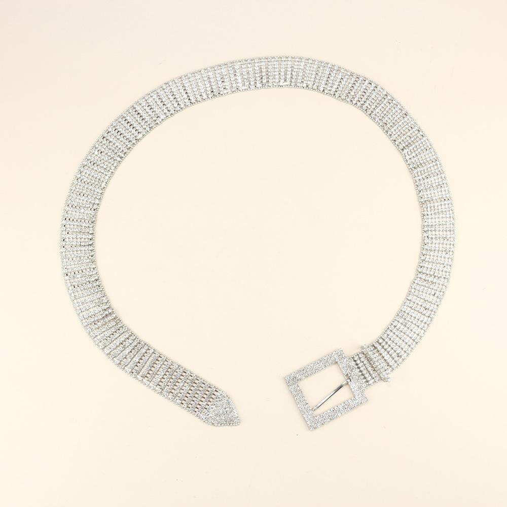 

Rhinestone Belt Women S High-End Decorative Waist Seal With Skirt Pin Buckle Alloy Metal Belt Length 105cm Width 3.3cm