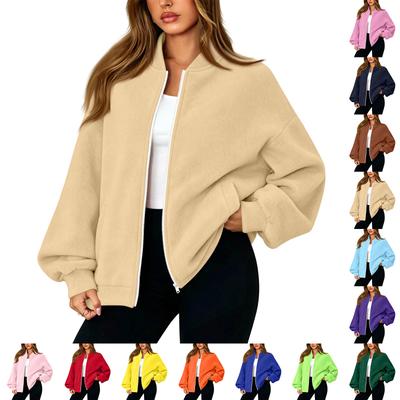 Women's Long Sleeve Baseball Collar Zipper Jacket, Loose Fit, Color