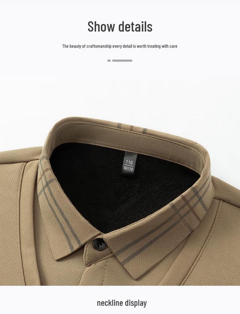 Men's Winter Thickened Velvet Two-Piece Faux Layered POLO Shirt with Warm Lapel - Long Sleeve for Middle-Aged Dad