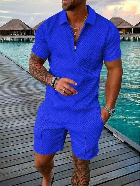 Herren Print Polohemd Set – Kragen Kurzarm Lässiger Pullover T-Shirt
