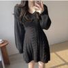 Fashion Elegant V-neck Long Sleeved Knitted Sweater Dress Korean Style Autumn Slim Fit Lace-up Long Sweater Solid Color Office Lady Dresses