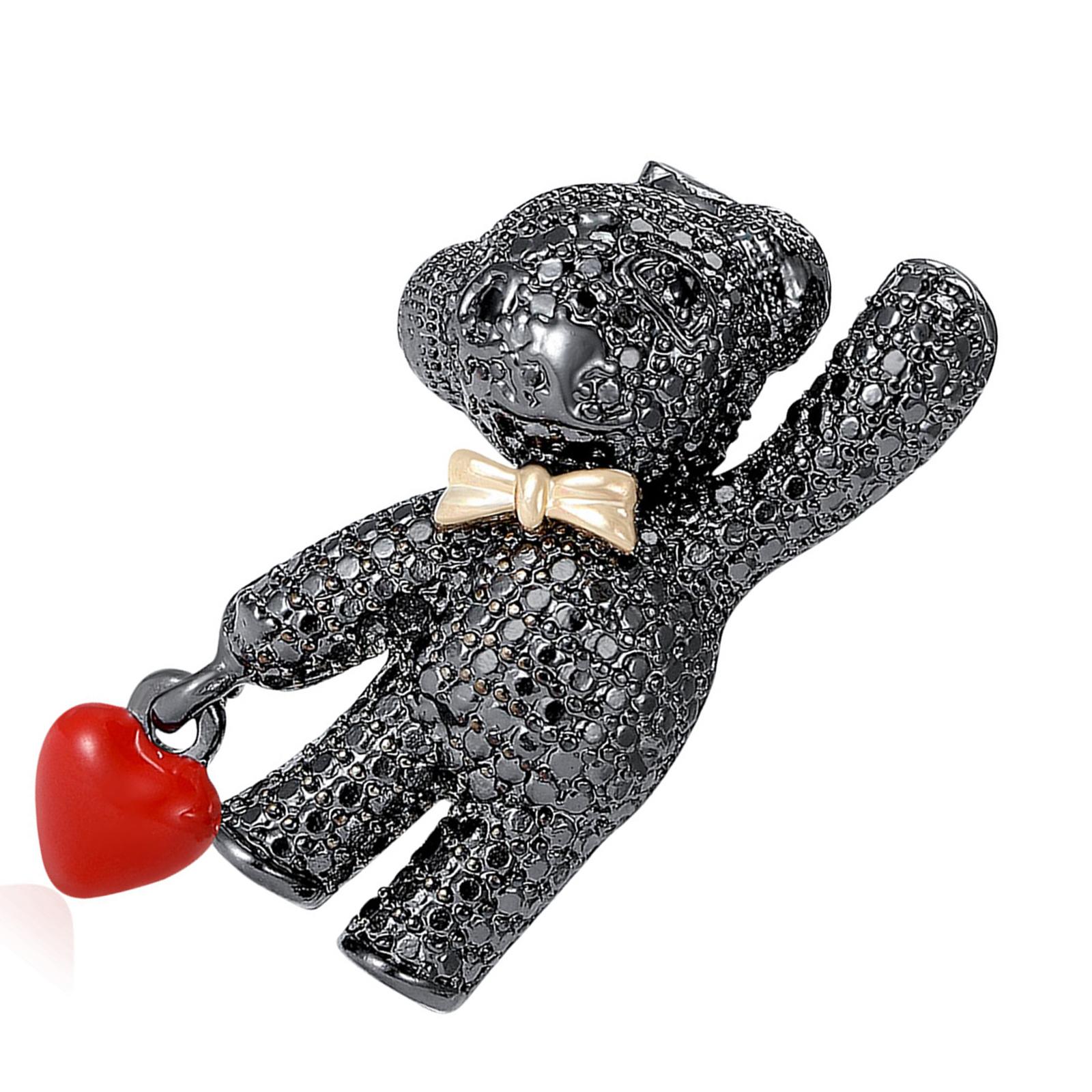 

Simple Bear And Heart Brooch Alloy Construction Rhinestones Pin Backpack Badge Fashion Statement Accessory чорний