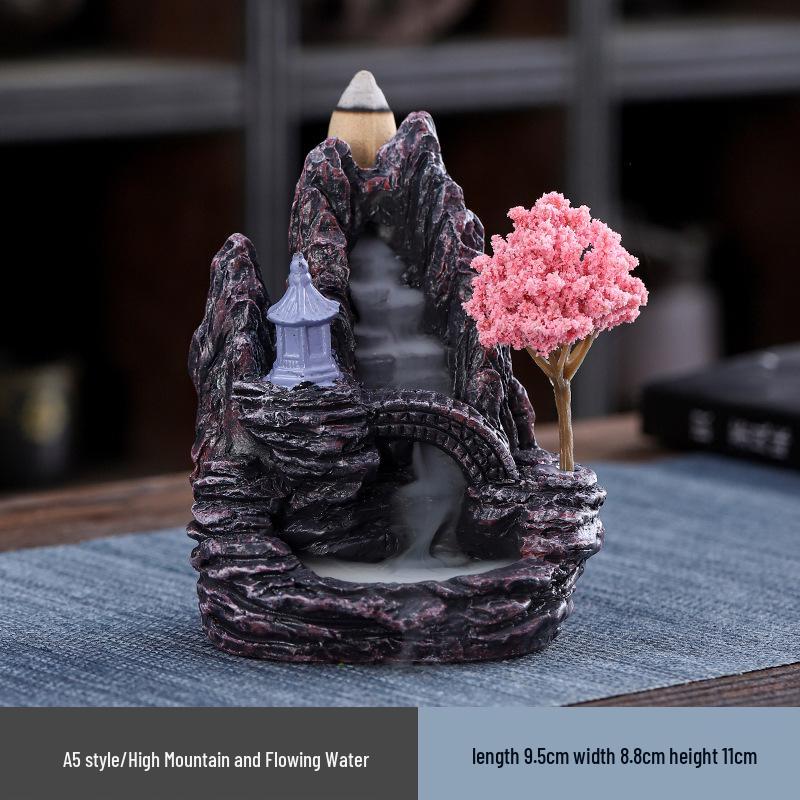 Large Resin Backflow Incense Burner with Mountain Design for Indoor Home Decoration