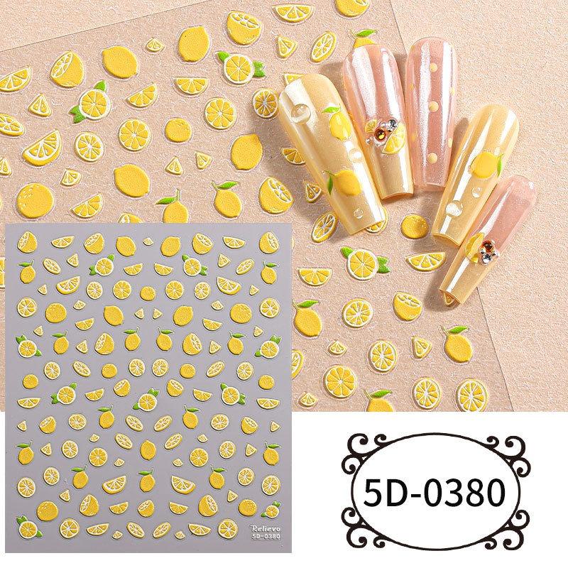 3pcs 5D Summer Lemon Nail Art Sticker Emboss Fruit Self-Adhesive Nail Decals Nails DIY Manicure Decoration for Girls and Women