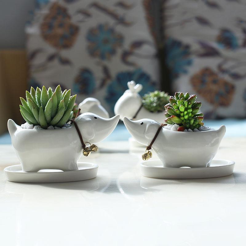 Creative Hand-Painted Succulent Ceramic Flower Pot Simple Modern Balcony Desktop Cartoon Puppy Flower Pot Flower Device