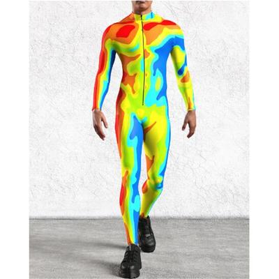 Herren Sexy Bunter Print Jumpsuit Punk Morphsuit Halloween Roboter Cosplay Zentai Anzug Feiertagsparty Bodysuit Rave Radsport Catsuits