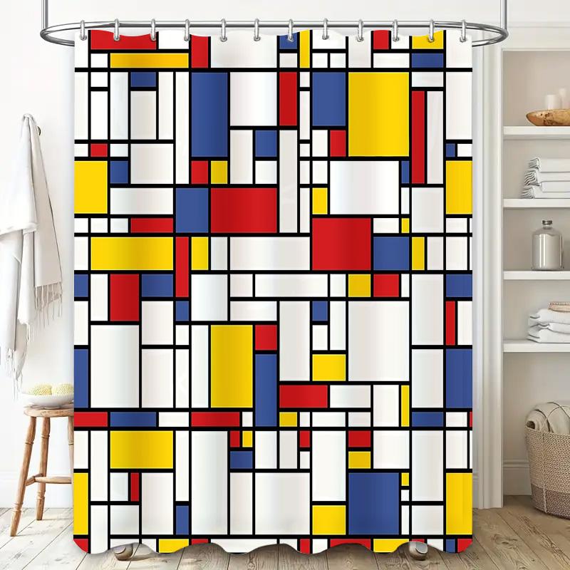 Modern Abstract Art Shower Curtain Van Gogh Style Geometric Pattern Waterproof Fabric Bathroom Decor Set