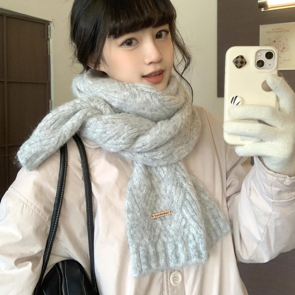 Alpaca Wool Korean Atmosphere Knitted Scarf Women'S Winter  Student Solid Color Versatile Warm Men Hairy Elegant And Generous
