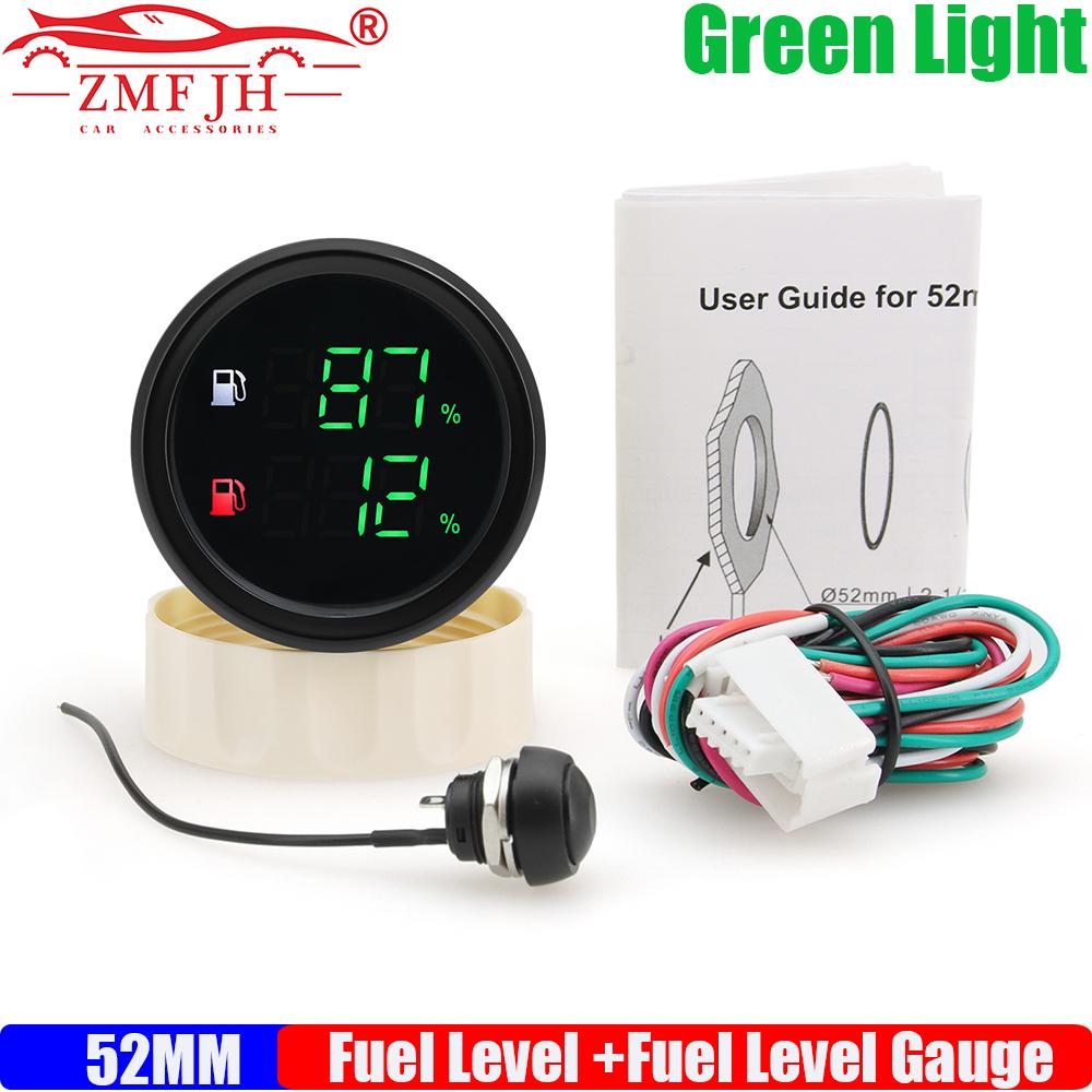 

ZMFJH 2 52MM Fuel Level Gauge with Flashing Warning Auto Car Boat Digital Dual Oil Gauge Green LED Light 0-190ohm,240-33ohm BN