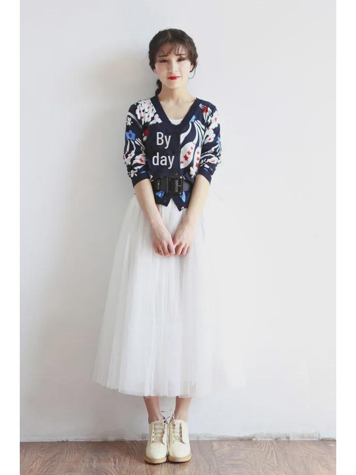 Fustă versatilă din tul cu trei straturi, din plasă: Stil de primăvară și toamnă, leagăn lung de prințesă, tutu de lungime medie