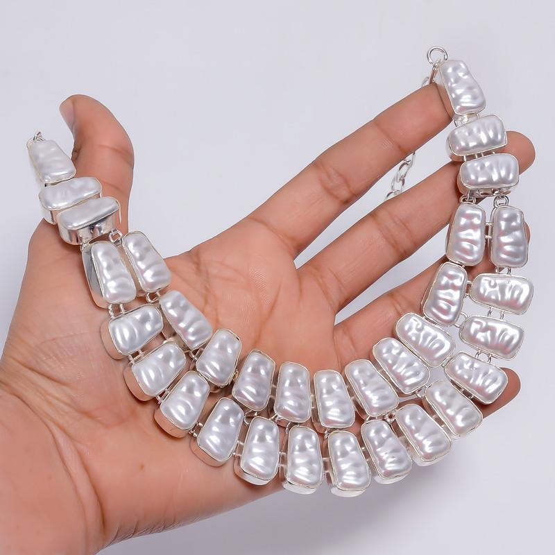 Elegant Top Grade Qualite 100% Natural Biwa Pearl Fancy Shape Ethnic Handmade Jewelry 925 Steling Silver Necklace 21" WSJ-4800