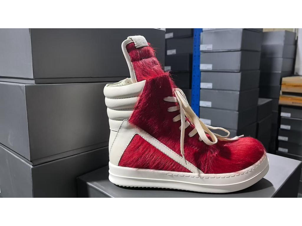 Rricowees Schwarz & Pink Rosshaar High-Top Schuhe, Große Größe, Dicksohlig, Schnürschuhe, Echtes Leder, Europäischer & Amerikanischer Stil.