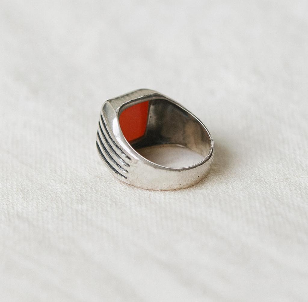 Red Carnelian Signet Ring, 925 Solid Sterling Silver, Handmade Heavy Mens Ring, Minimalist Women Ring