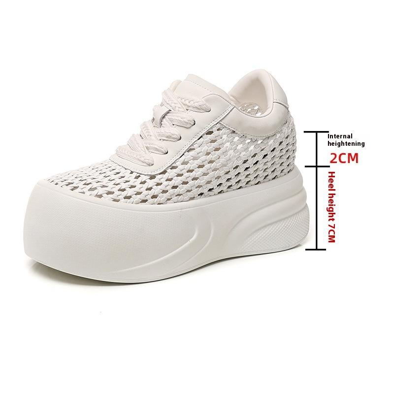 

Модные повседневные туфли на толстой подошве с полым верхом для женщин на лето, плетеные сетчатые белые туфли, универсальные туфли на платформе 40 белый