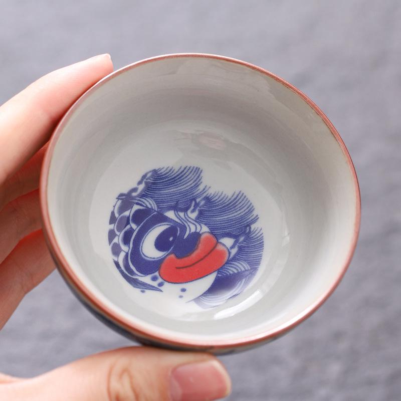 Vintage Blue and White Master Cup Ceramic Household Guest Cup Grass Ash Small Tasting Cup Old Clay Single Cup Entwined Lotus